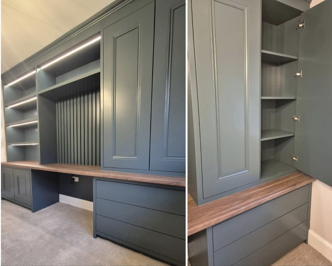 After — Bespoke Study — bare MDF to Smokehouse Green