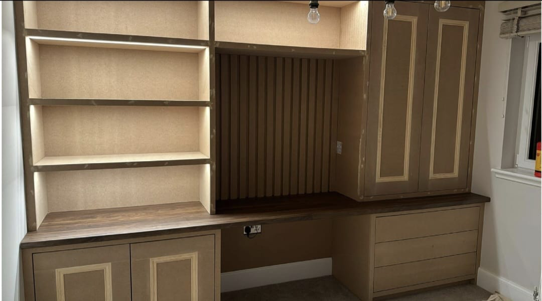 Before — Bespoke Study — bare MDF to Smokehouse Green